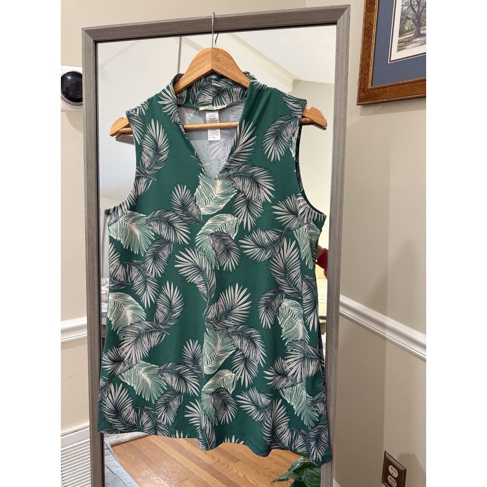 Camille & Co Sleeveless Leaf Polo Green Large
